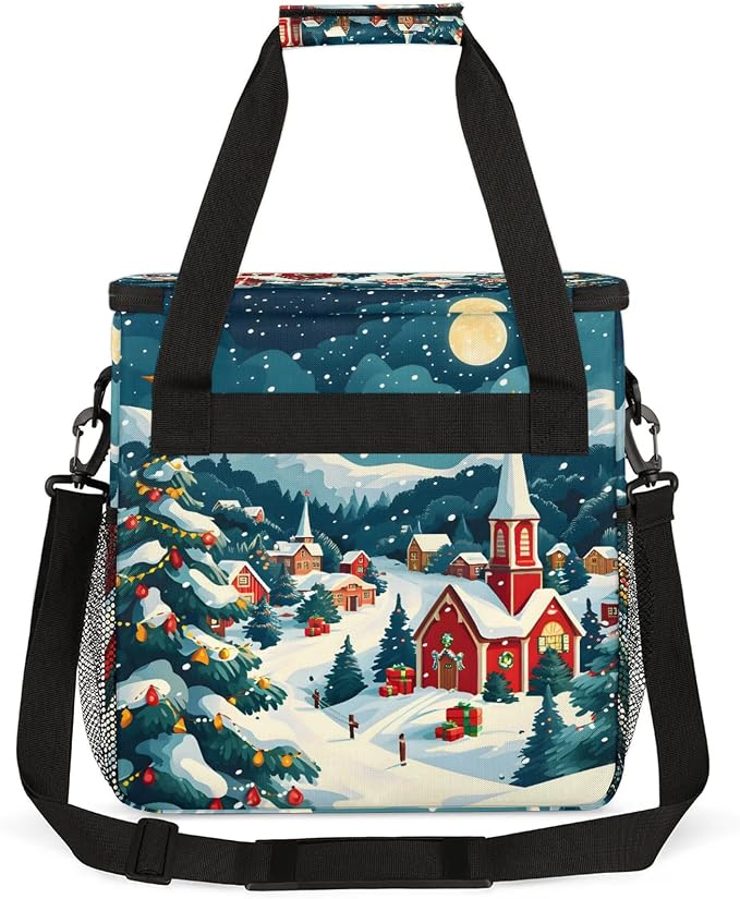 Christmas Winter Town Coffee Maker Carring Bag, Large Insulated Storage - Image 5