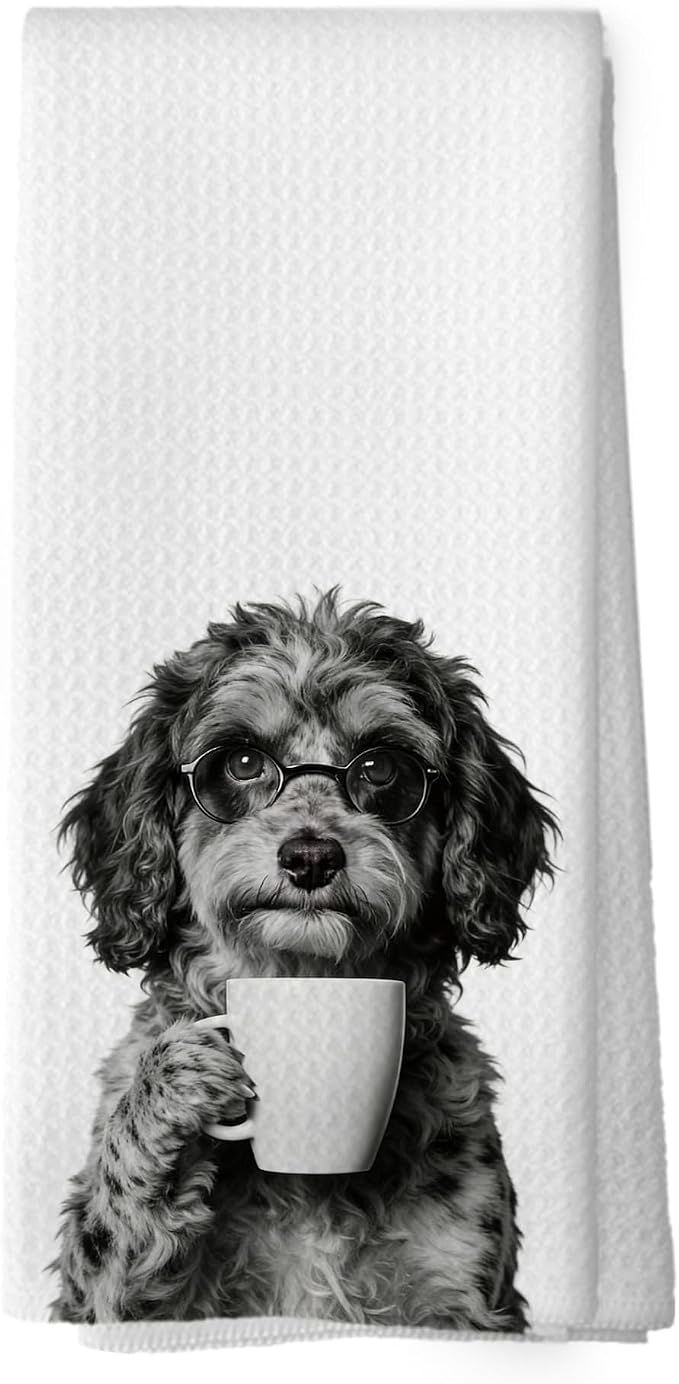 Funny Aussiedoodle Coffee Bar Kitchen Dish Towels, Aussiedoodle Gifts by XPH