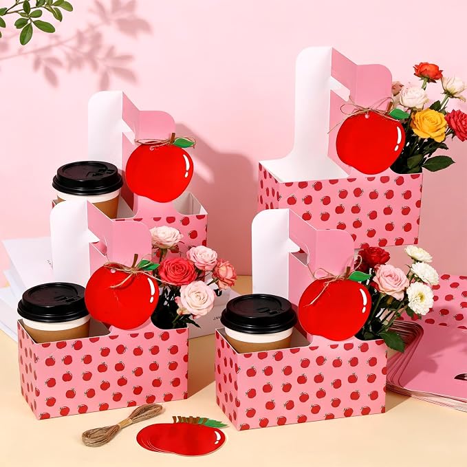 24 Set Teacher Appreciation Gifts Apple 2 Cup Drink Carrier - Image 5