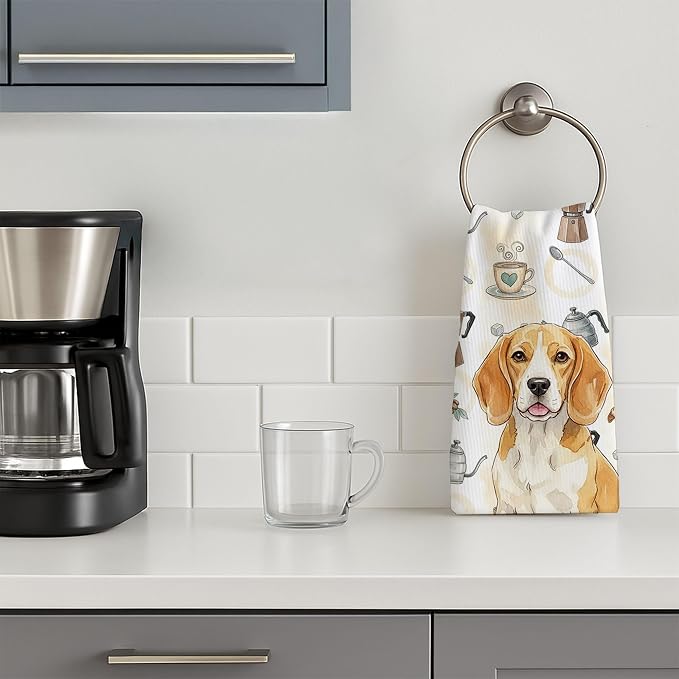 Caroline's Treasures Lemon and White Beagle Coffee Bar Kitchen Towel Velour - Image 3