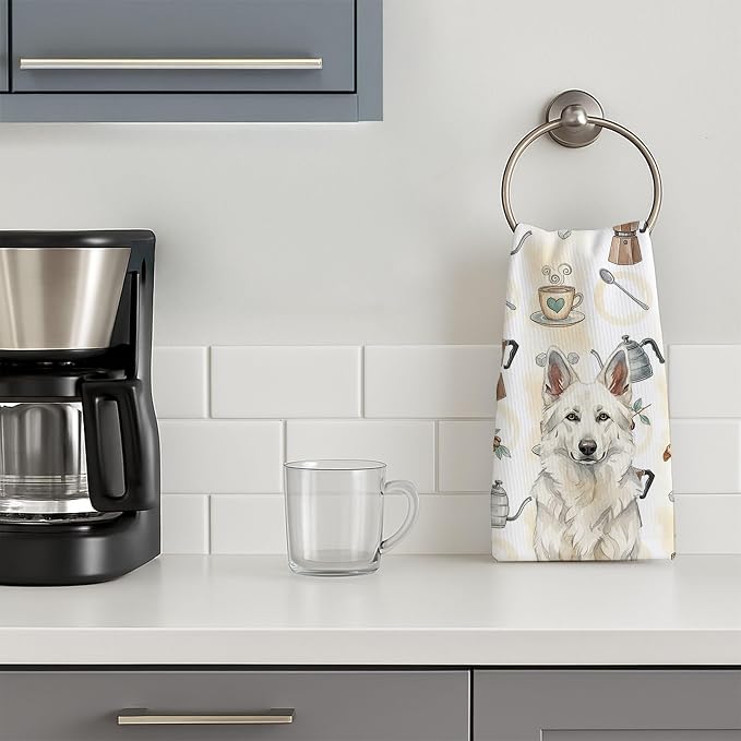 Caroline's Treasures White German Shepherd Coffee Bar Kitchen Towel Velour - Image 3