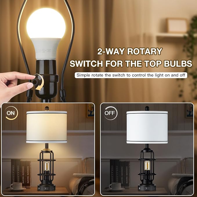 Modern Table Lamps Set of 2, Industrial 3-Way Dimmable Bedside Lamp - Image 6