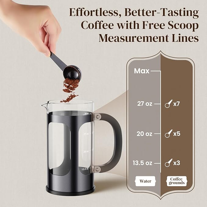Veken French Press Coffee Maker 34oz, No Plastic Touching Cafe, Thickened Glass - Image 9