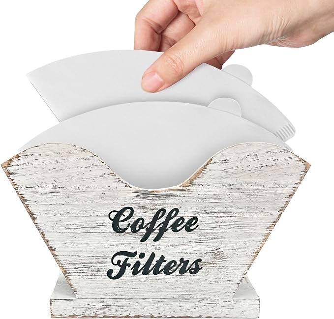 Coffee Filter Holder, Rustic Wood #4 Cone Filter Storage Organizer by Unknown