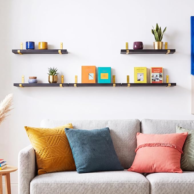 Fixwal Floating Black Gold Shelves Set of 5, Width 4.75 Inches Wall Shelves - Image 6