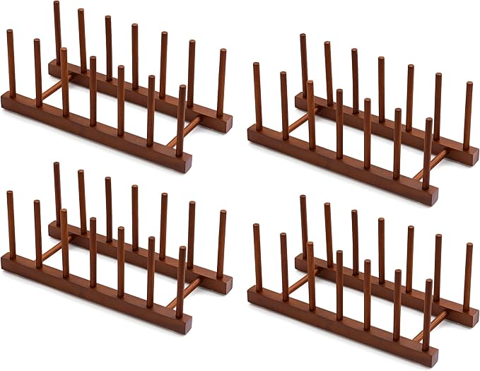 HBlife 4pcs 6 Slots Teak Dish Plate Bowl Cup Book Pot Lid Cutting Board Drying by HBlife