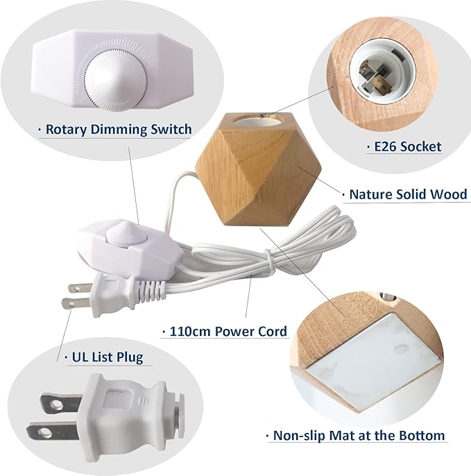 Small Wood Table Lamp Edison Bulb Dimmable Desk Lamp E26 60W Industrial Night - Image 5