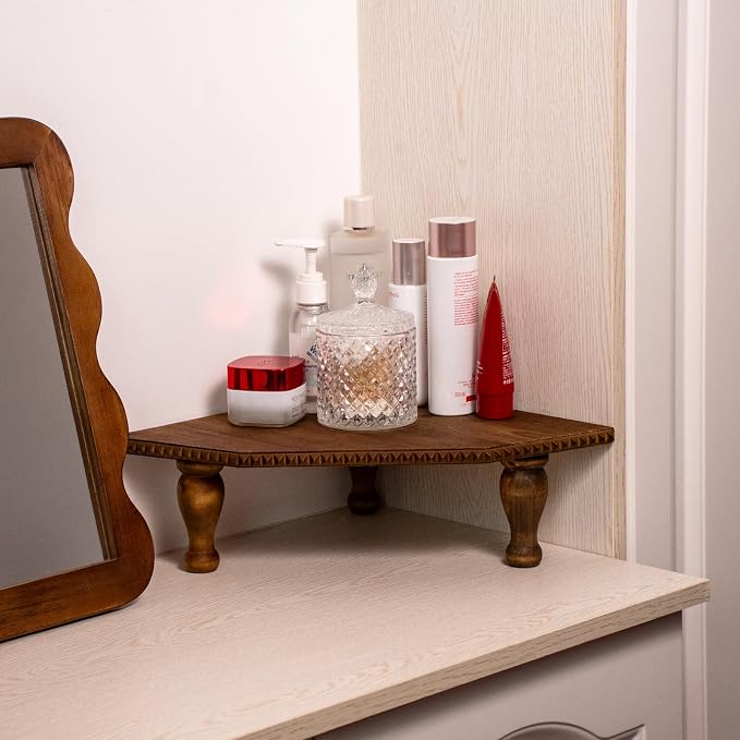 OKSQW Wood Corner Counter Shelf Framehouse Decorative Tray Stand - Image 5