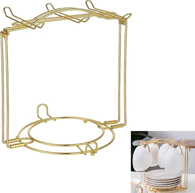 Gold Metal Cup and Saucer Display Stand Tea and Coffee Cup Holder by Unknown