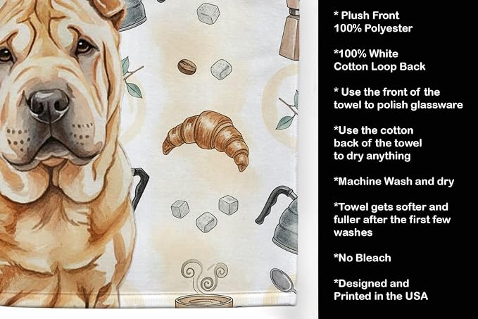 Caroline's Treasures Red Shar Pei Coffee Bar Kitchen Towel Velour Plush Front - Image 4