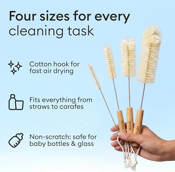 Vove Bottle Brush Set, 4 Natural Sisal Bottle Brushes - Image 4