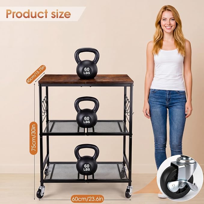 Rolling Kitchen Microwave Cart, 3-Tier Cart - Image 2