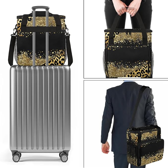Brown Leopard Cheetah Coffee Maker Carring Bag, Large Insulated Storage - Image 2