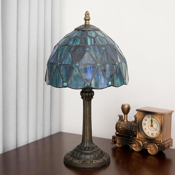 Tiffany Lamp Stained Glass Table Lamp 8X8X14 Inches Sea Blue Style Living Room - Image 5