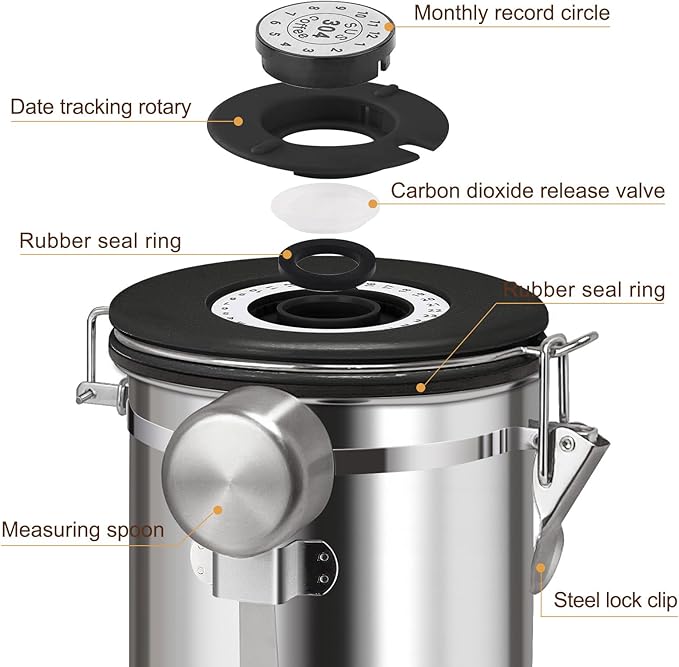 1.8L Airtight Vacuum Coffee Canister, Stainless Steel Storage Container - Image 5