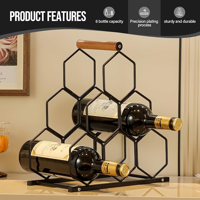 Small Black Wine Rack 6 Bottle Holder Countertop - Image 4