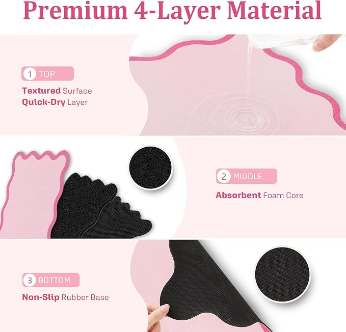 Scalloped Dish Drying Mat for Kitchen Counter, Absorbent Easy Clean Non-slip - Image 5