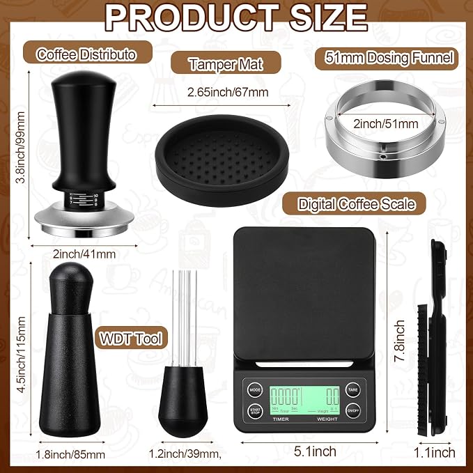5 Pcs 51mm Espresso Accessories Kit, 3kg/0.1g Accurate Coffee Scale - Image 2