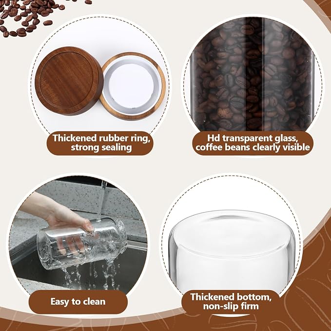 Suclain 3 Pcs Glass Coffee Bean Container 44 oz Airtight Coffee Canister - Image 7
