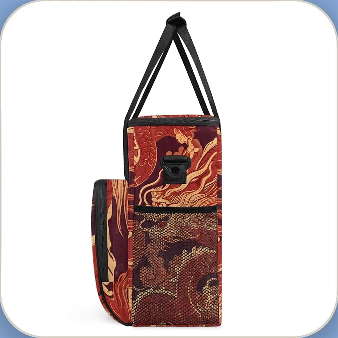 Japanese Red Dragon Coffee Maker Carring Bag, Large Insulated Storage Organizer - Image 4