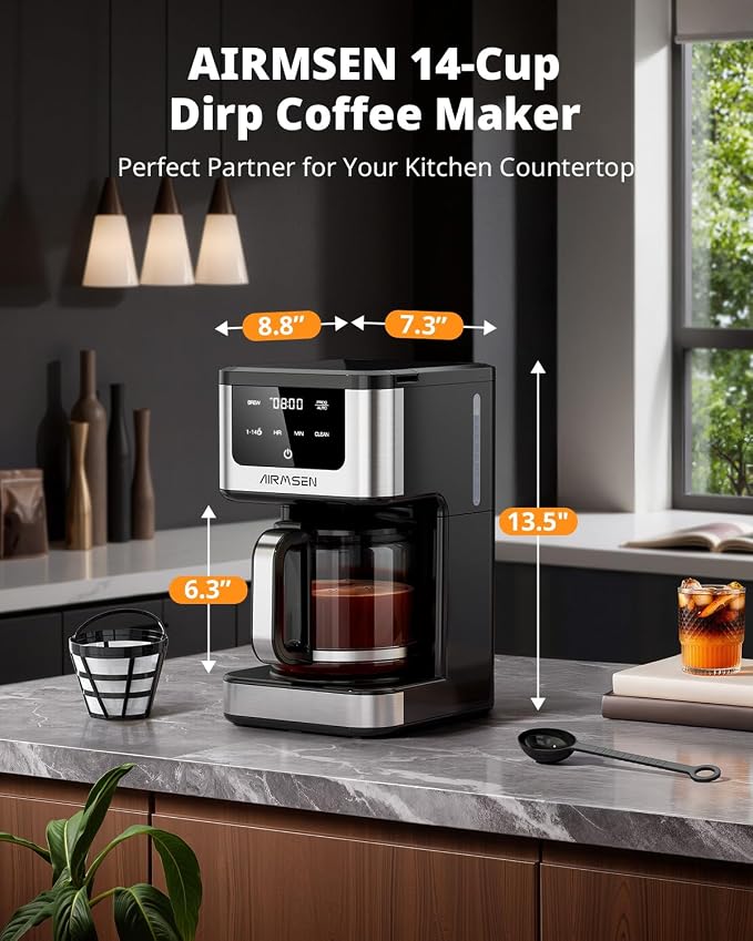 AIRMSEN 14-Cup Programmable Drip Coffee Maker – 1000W Fast Brewing Coffee - Image 2