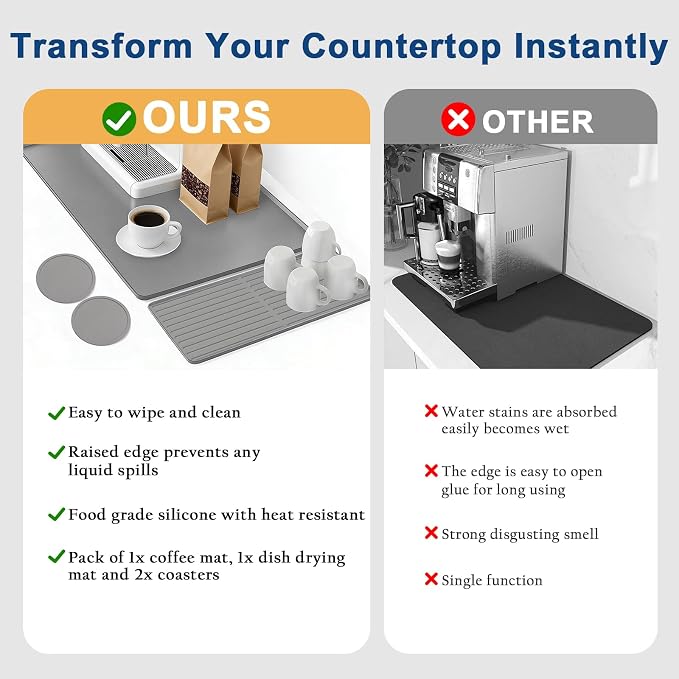 Mrcrypos Silicone Coffee Station Mat 16x24 Inch, Spill-Proof Bar Mat - Image 6