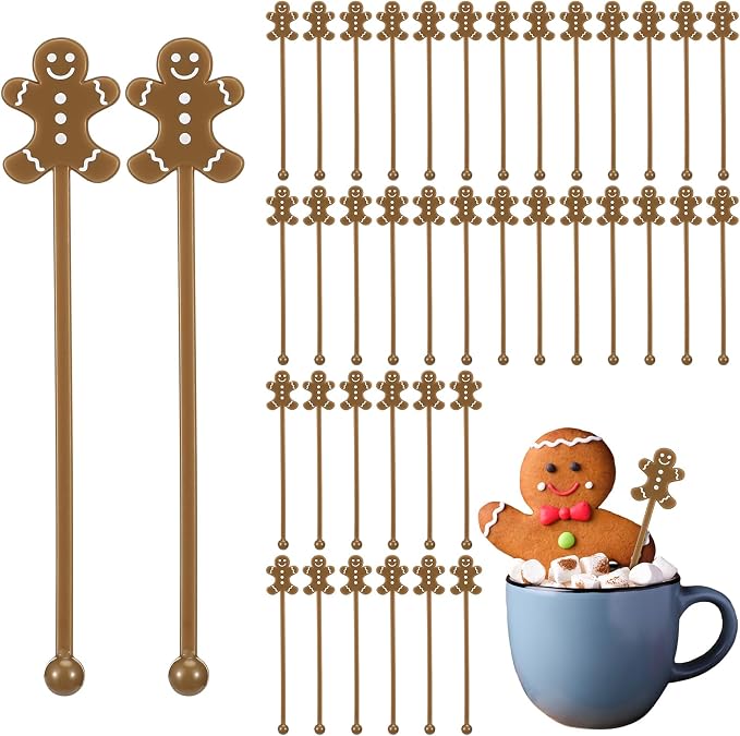 SiliFine 30 Pcs Winter Drink Stirrers Xmas Stir Stick Holiday Coffee Swizzle by SiliFine