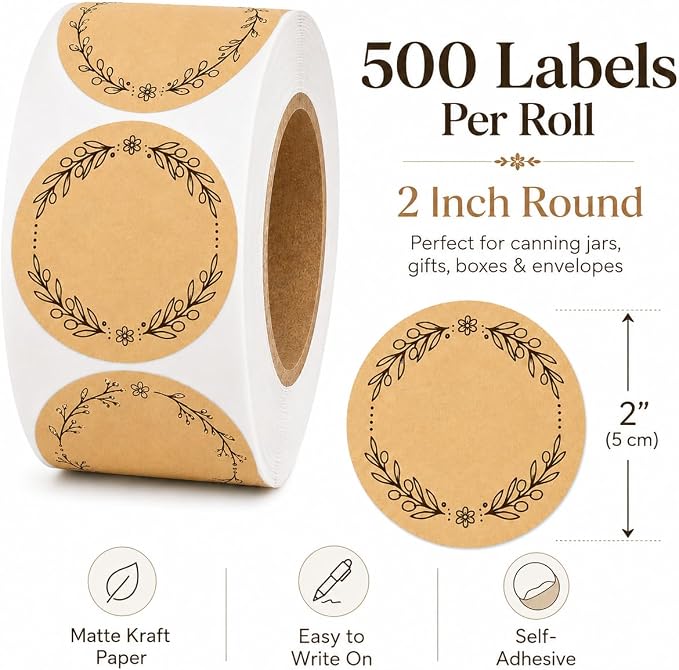 IBAKE Blank Kraft Canning Labels, 500 Writable Stickers - Image 3