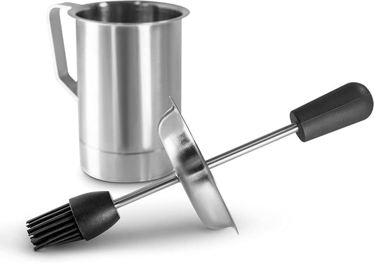 Bellemain Basting Pot & Brush Set - Silicone Basting Brush for Cooking, Smoking & BBQ Grill - Meat Baster Set