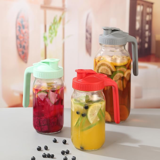 Mihlapi Glass Pitcher with Lid, 64 OZ Mason Jar Pitcher Double Leak Proof - Image 7