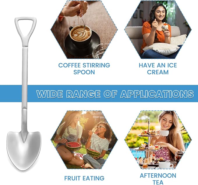 10 Pack Shovel Shape Demitasse Espresso Mini Coffee Spoons, 4.7 Inches - Image 4