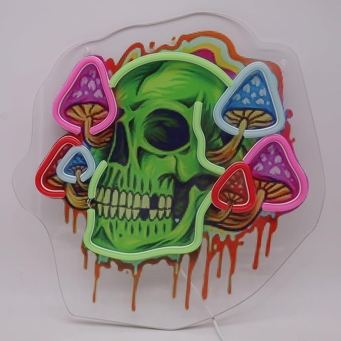 Mushroom Skull Neon Sign with Printed Backboard, LED Neon Wall Art with - Image 2