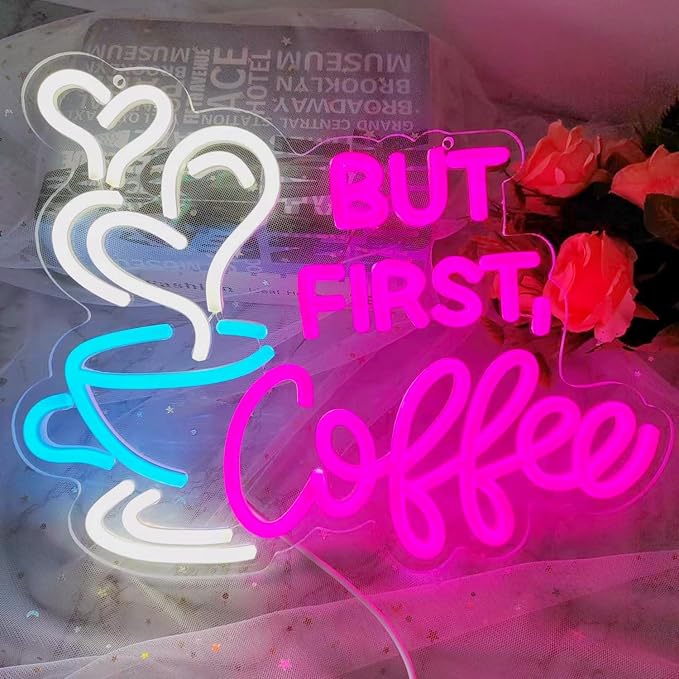 But First Coffee Neon Sign Large 5V USB Powered Acrylic Neon Lights - Image 4