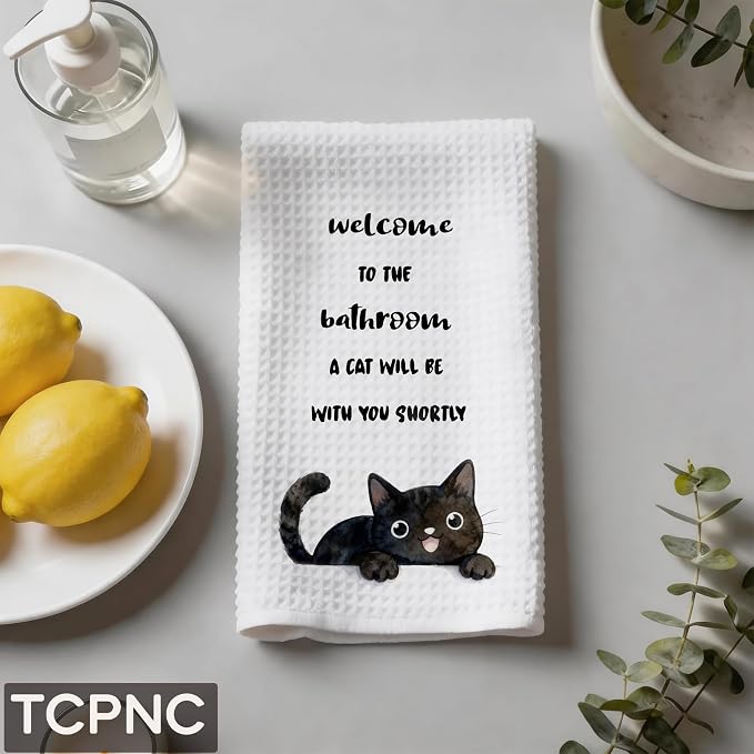Funny Black Cat Bathroom Towel, Cute Black Cat Hand Towel - Image 5