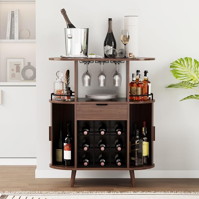 31.5" Home Bar Cabinet with Wine Rack, Industrial Coffee Bar Cabinet with - Image 5