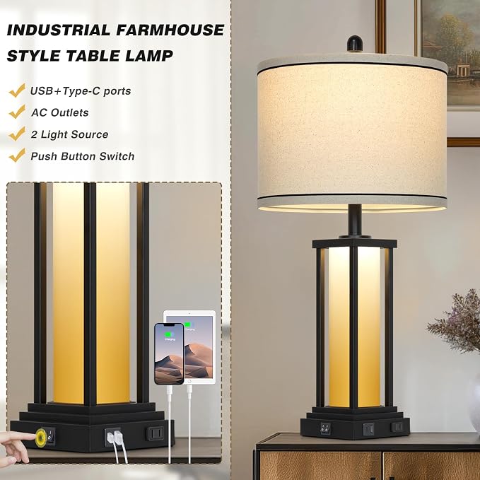 Cinkeda 27" Tall Vintage Table Lamp Set of 2 - Image 4