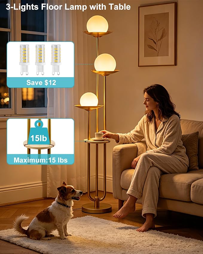 Lightdot Globe Floor Lamp with Shelf 3-Lights Modern Dimmable Floor Lamps - Image 5