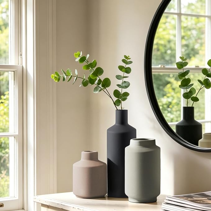 Ceramic Vase Set of 3, Modern Farmhouse Boho Table Centerpiece Vases, Small - Image 5