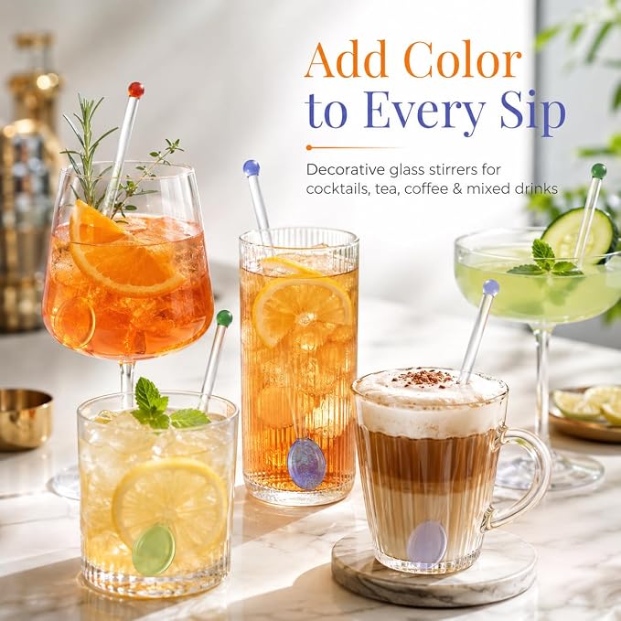IMIKEYA 6Pcs Swizzle Stick Glass Cocktail Stirrers - Image 2