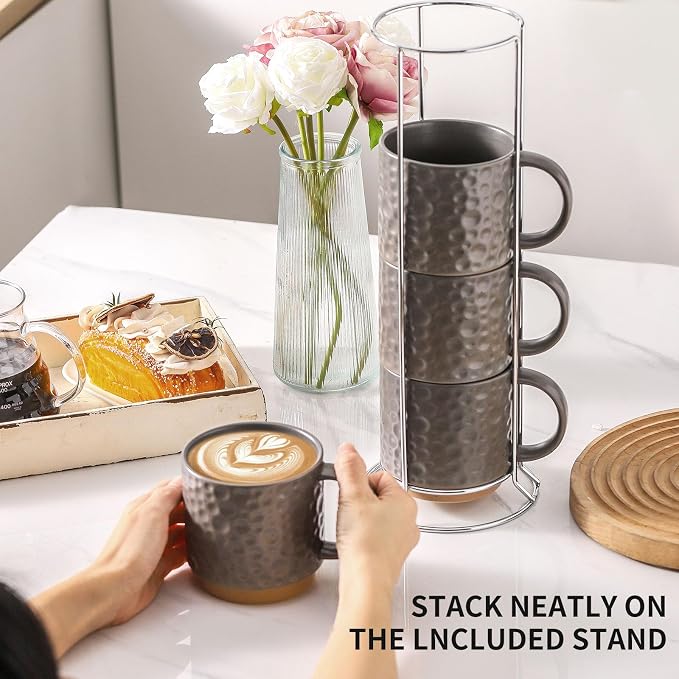 Nihow Ceramic Coffee Mug Set of 4, 16OZ Stackable Coffee Mug Set - Image 5
