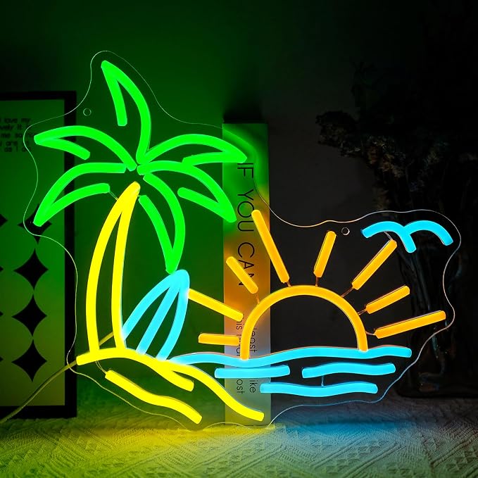 Tropic Neon Sign for Wall Decor Dimmable Coconut Tree Led Light Signs Summer by Unknown