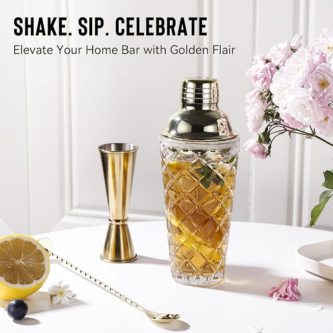 Glass Cocktail Shaker Set with Built-in Strainer – 16oz Thickened Pineapple - Image 2