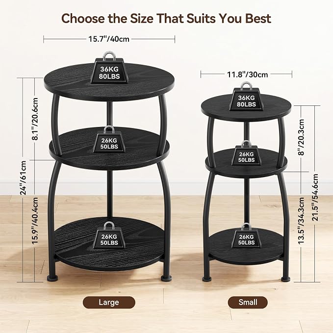 Round Side Table, 3-Tier End Table - Image 3