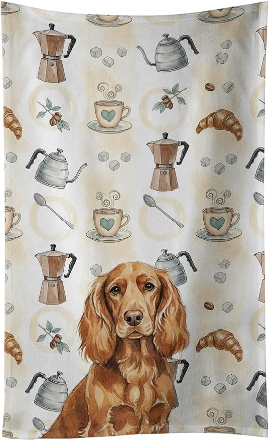 Caroline's Treasures Boykin Spaniel Coffee Bar Kitchen Towel Velour Plush Front by CarolinesTreasures