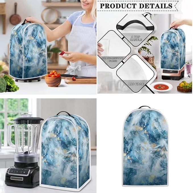 doginthehole Blender Cover and Toaster Cover 4 Slice Aesthetic Blue Gold Marble - Image 3