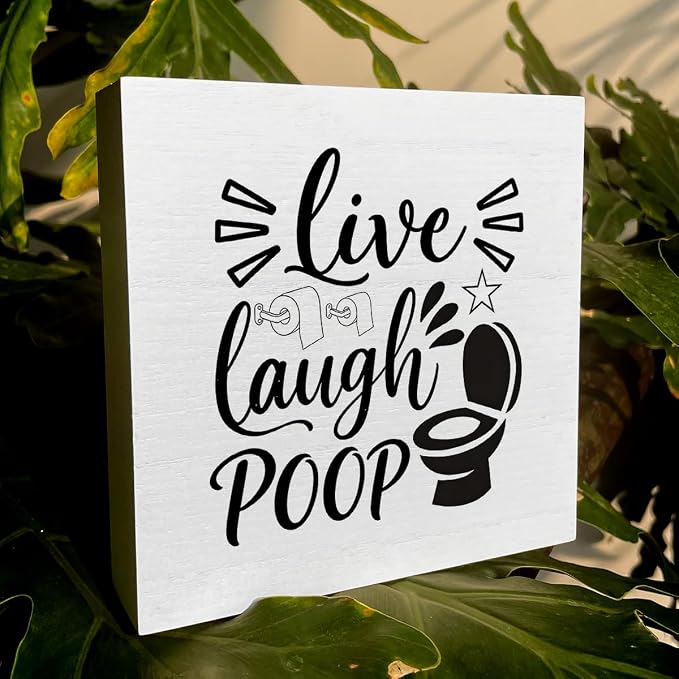 Funny Rustic Bathroom Decor Wooden Box Sign 5x5 Inch - Image 6