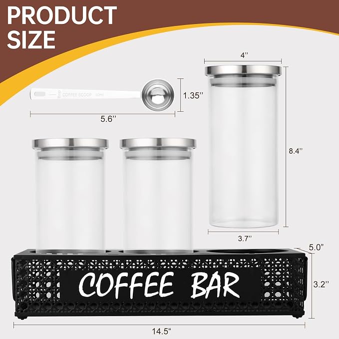 Glass Coffee Containers with Shelf 3x 47oz Coffee Station Organizer Glass - Image 3
