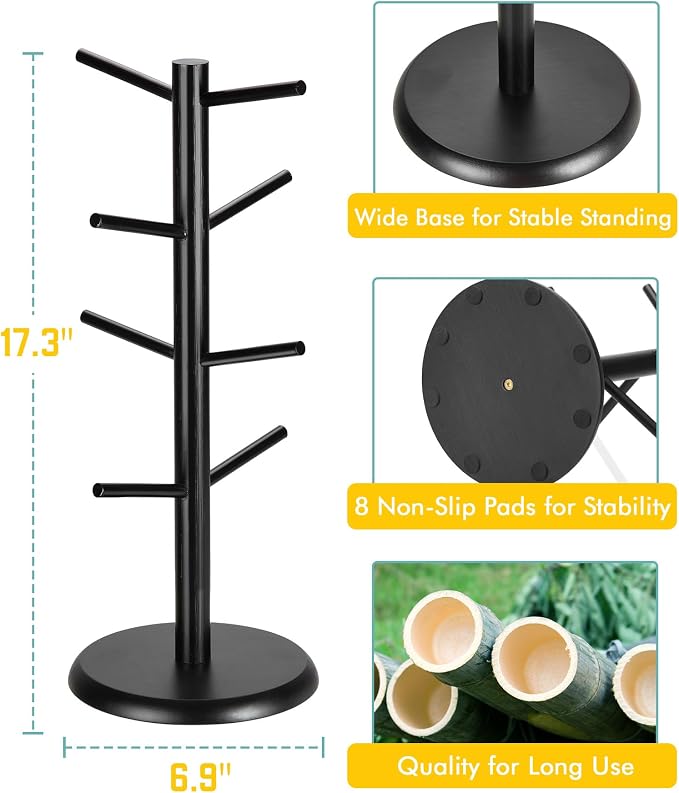 Lorbro Coffee Mug Tree with 8 Hooks, Mug Tree Stand, Wooden Coffee Cup Holder - Image 5