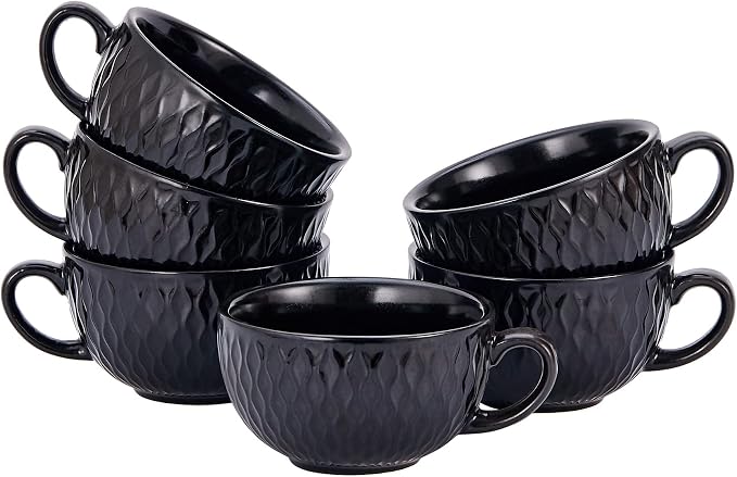 Coffeezone Set of 6 Cups Vintage Design 12 oz Professional Barista Ceramic by Coffeezone