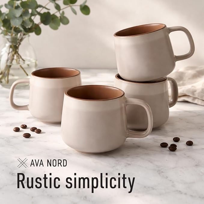 Ava Nord Large Ceramic Coffee Mugs Set of 4 | 16 oz Stoneware Coffee Cups | - Image 7